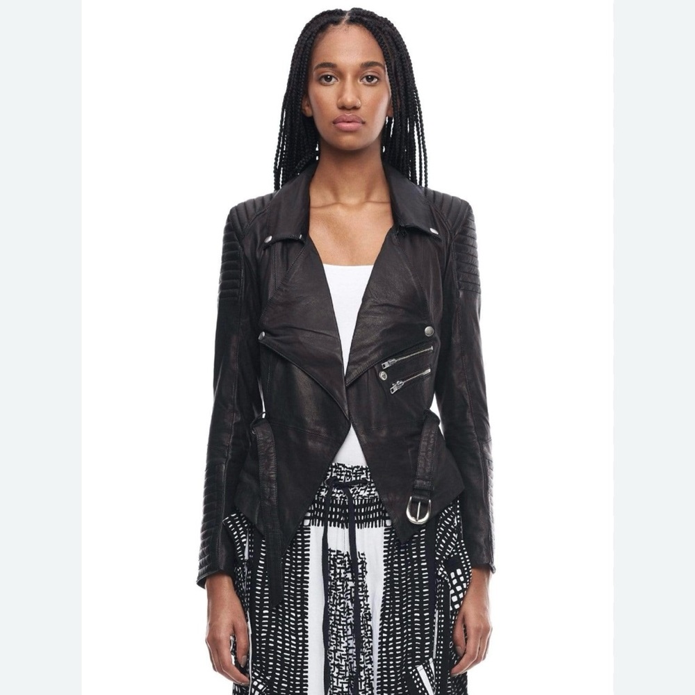 - NWT SKINGRAFT Leather and Wool Moto Jacket Black Size XS